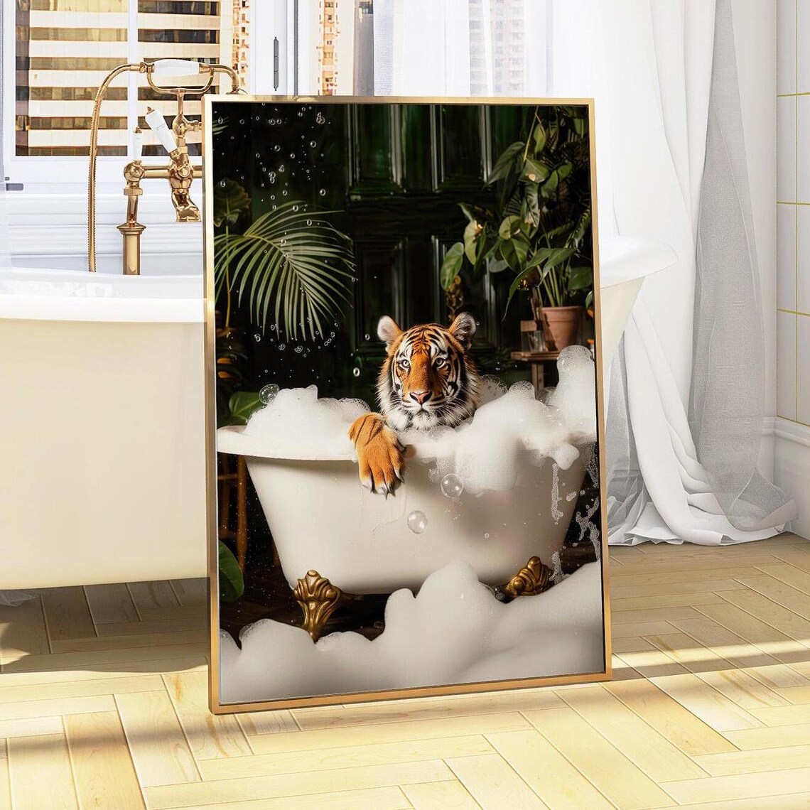 Orange Tiger Lounging In A Clawfoot Tub Full Of Bubbles Poster - Image 4