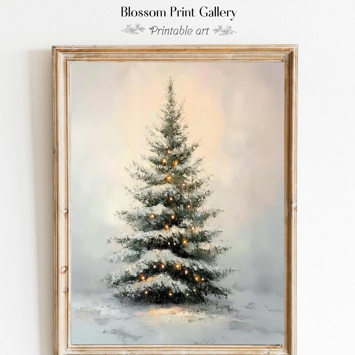 Snow Covered Christmas Tree With Warm Lights Minimalist Poster