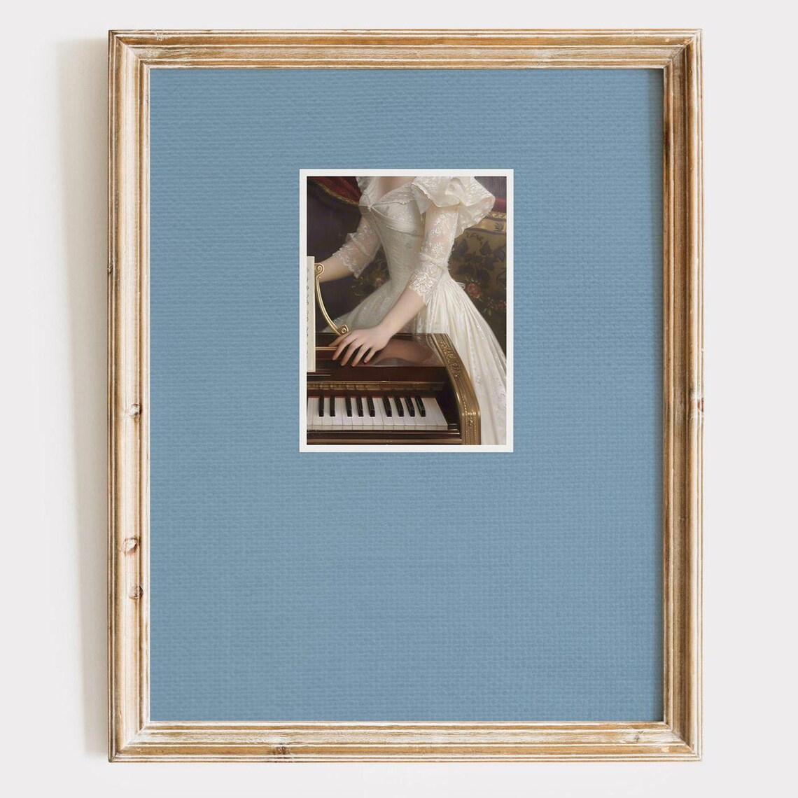 Victorian Woman Playing Piano White Lace Dress Vintage Portrait Poster