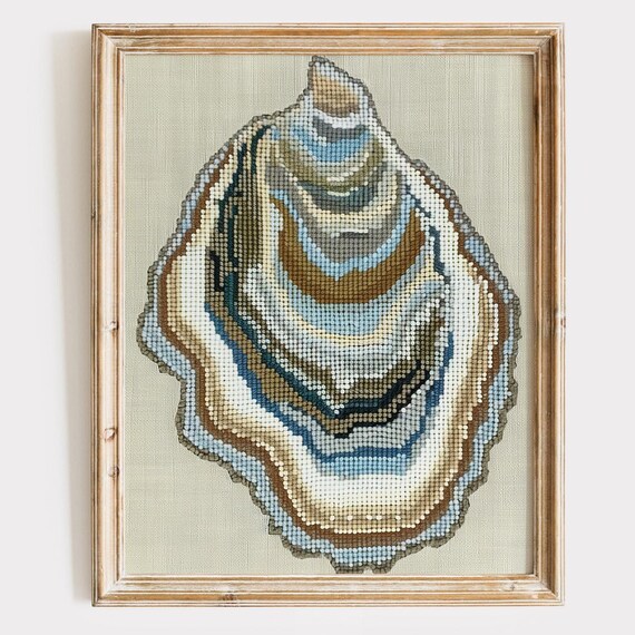 Oyster Shell Needlepoint Style Coastal Beach House Wall Decor Poster