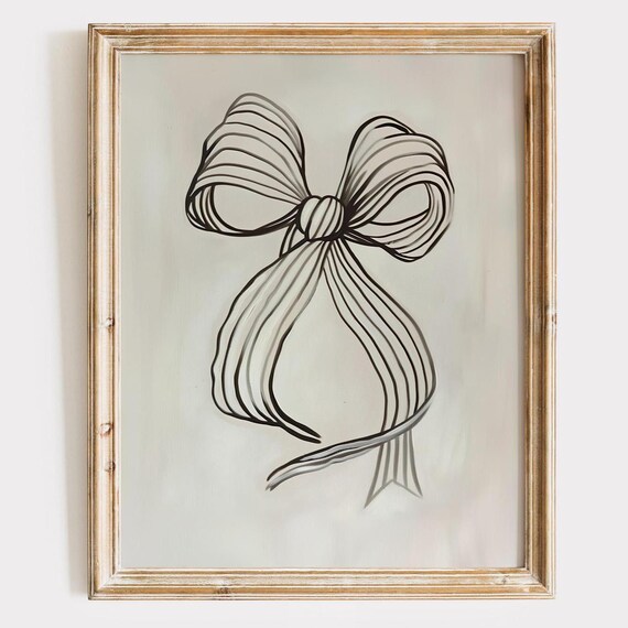 Minimalist Bow Line Art in Black Ink Elegant Coquette Poster