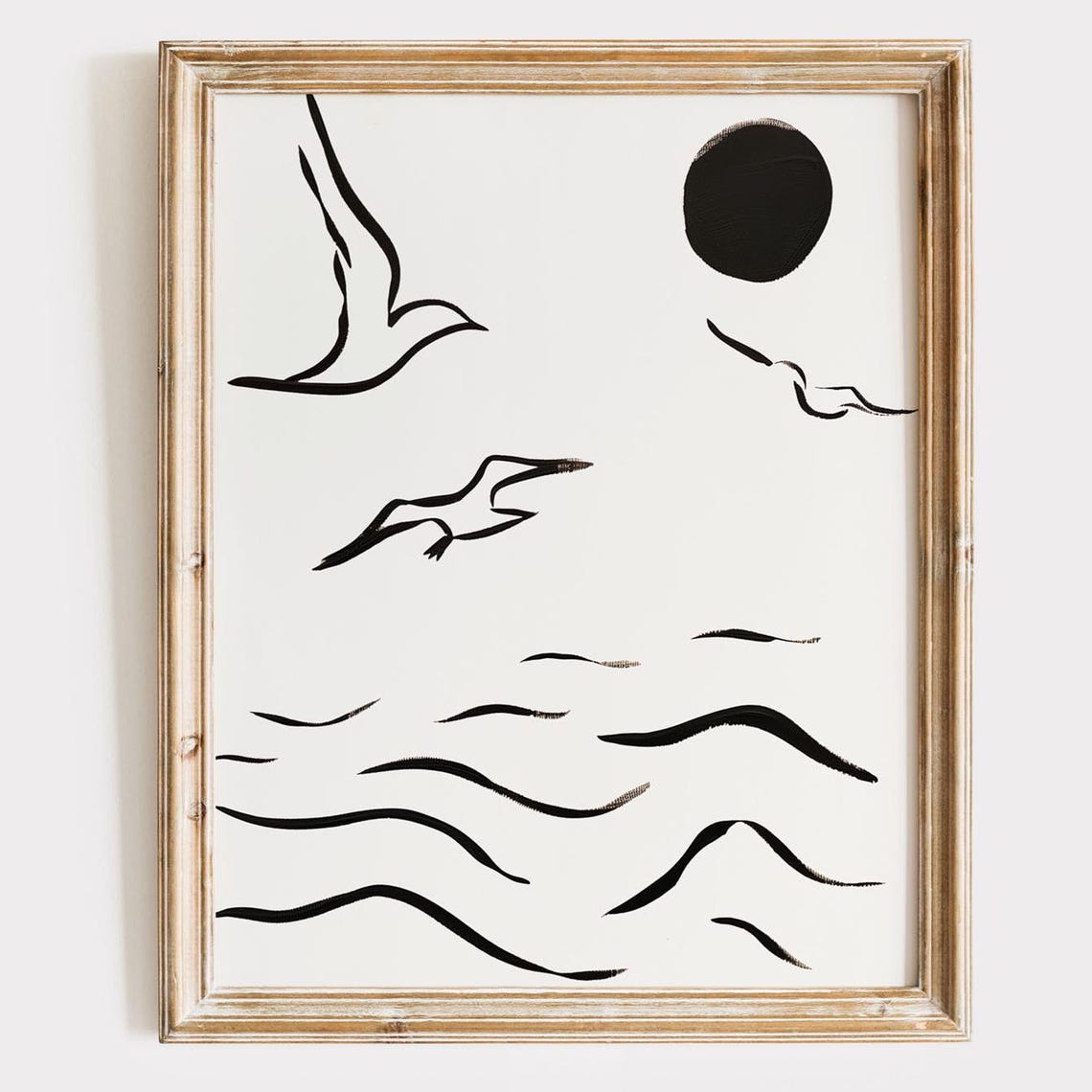 Minimalist Coastal Print Black And White Beach Scene