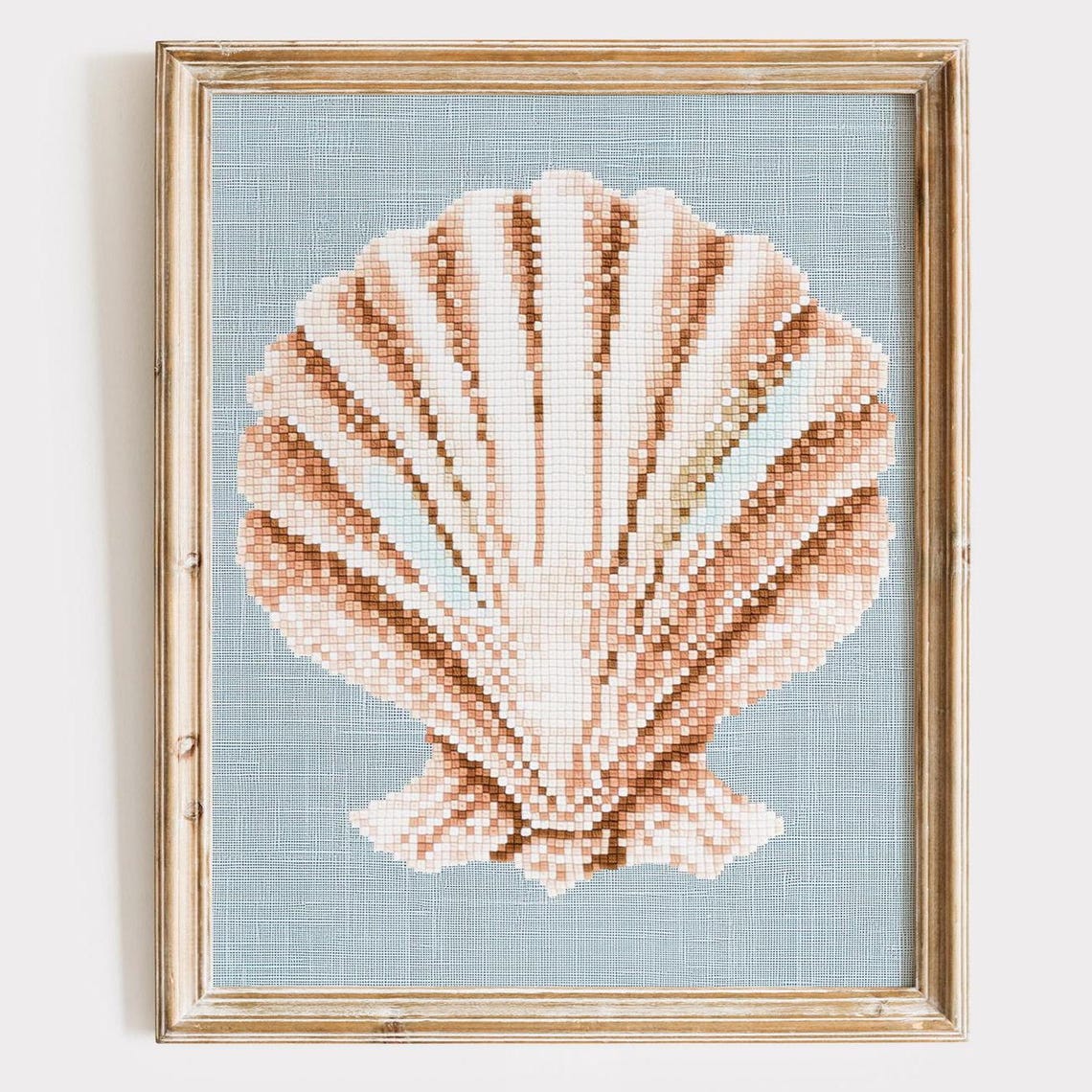 Cross Stitch Scallop Shell Coastal Needlepoint Decor Art Poster