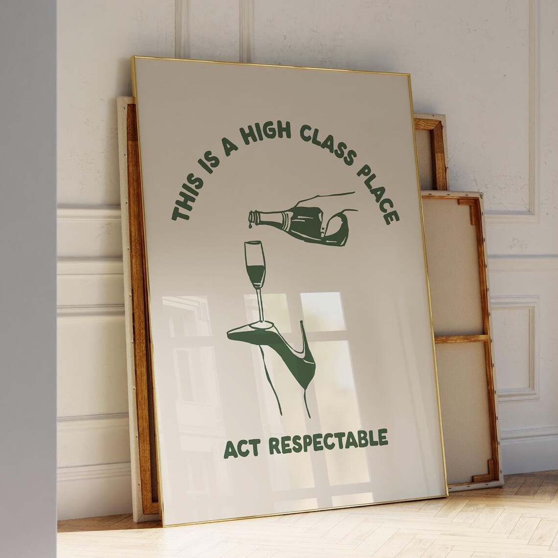 Green Bar Cart Wine Print Funny High Class Place Cheer Decor - Image 3