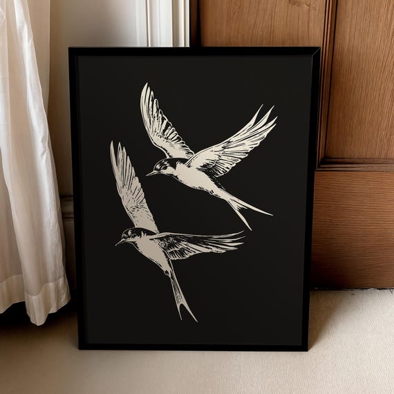 Minimalist Swallow Bird Print Monochrome Scandi Art For Bedroom Above Bed Decor Digital Download