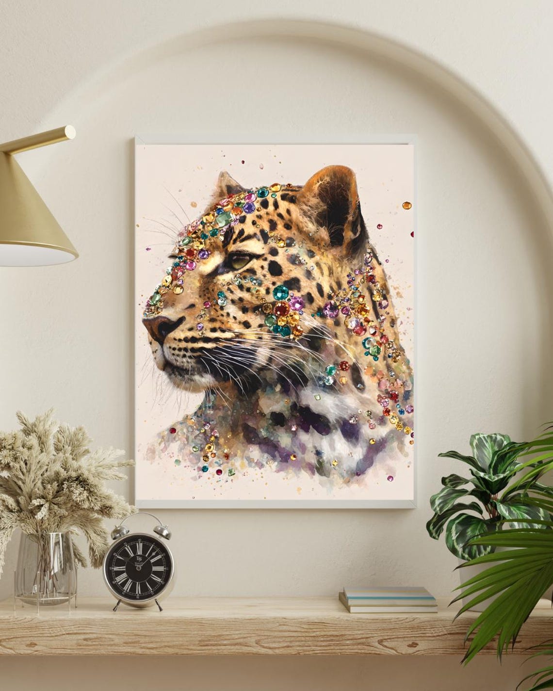 Gemstone Leopard Watercolor Jeweled Royal Jungle Big Cat Poster