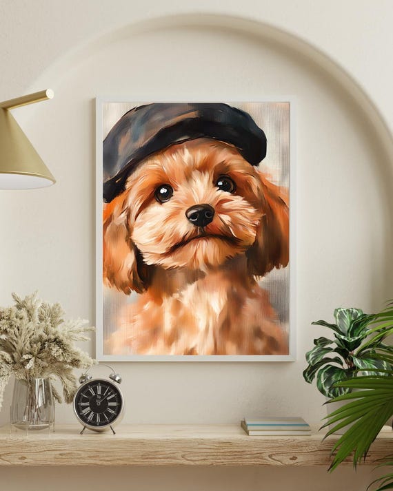 Watercolor Dog Print Beretwearing Puppy Nursery Decor