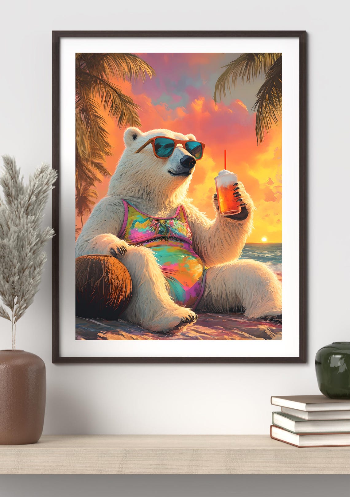 Polar Bear Beach Vacation Sunglasses Cocktail Tropical Sunset Poster