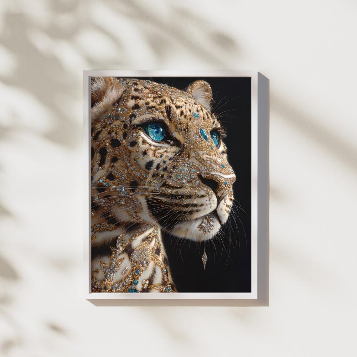 Golden Leopard Oil Painting Blue Eyes Diamond Decor