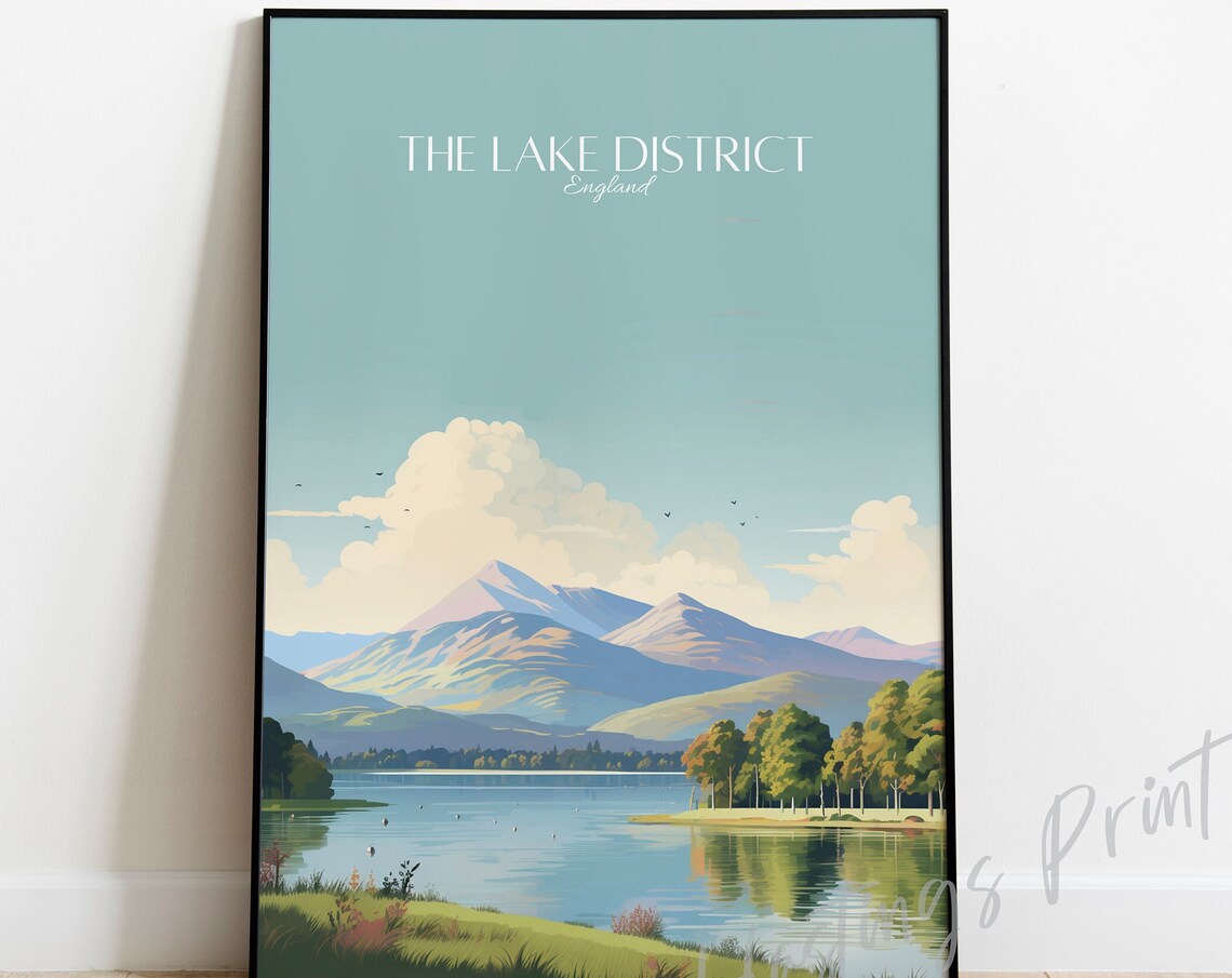 The Lake District England Mountains Lake Vintage Travel Poster