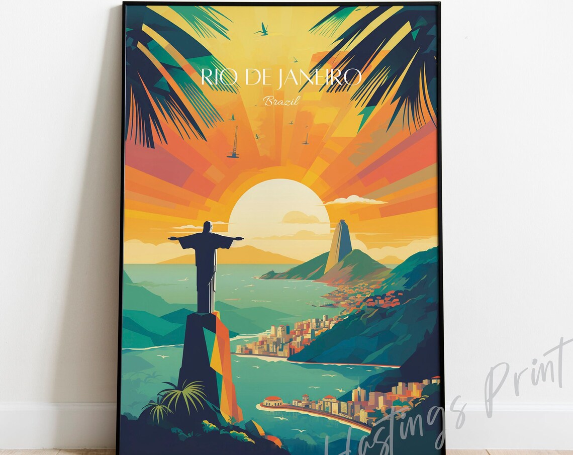 Rio De Janeiro Brazil Christ The Redeemer Sunset Travel Poster