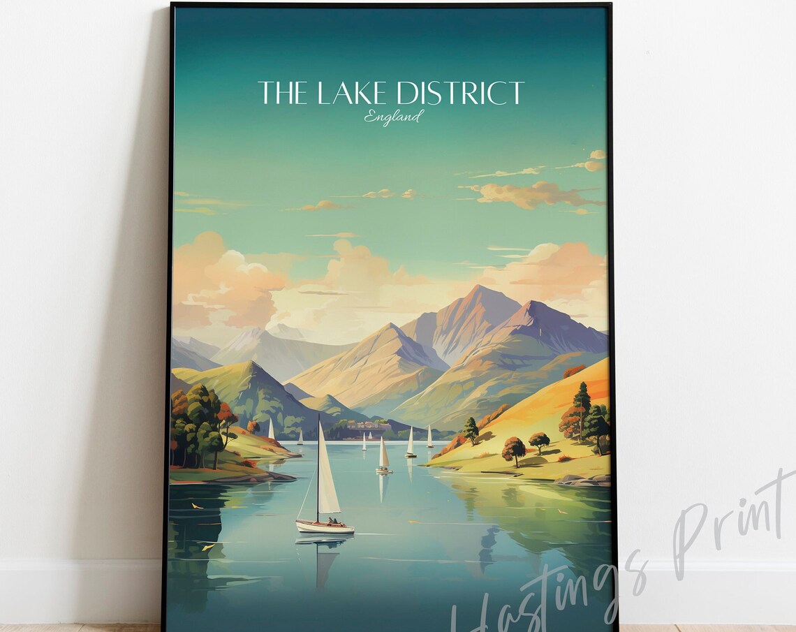 The Lake District England Sailboats Mountain Lake Sunset Poster