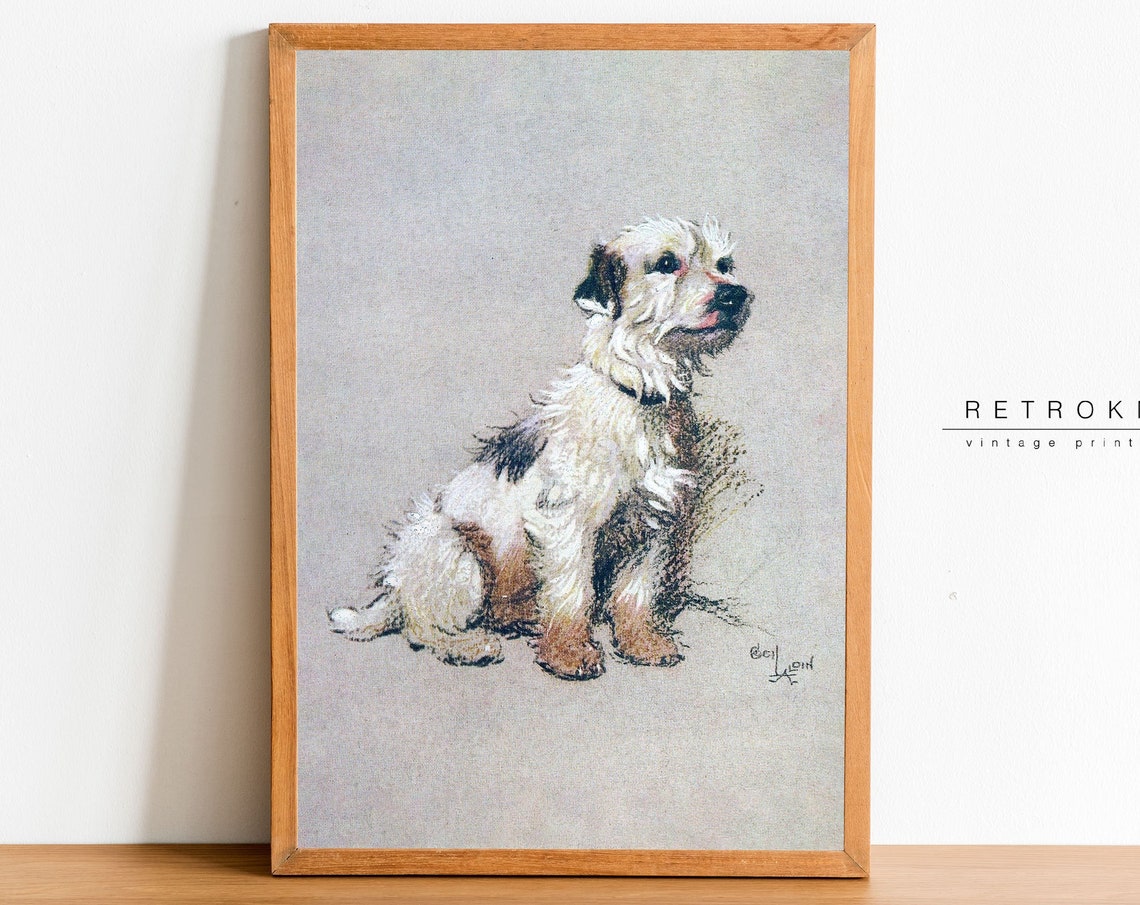Cecil Aldin Wire Haired Terrier Sitting Pastel Dog Portrait Print