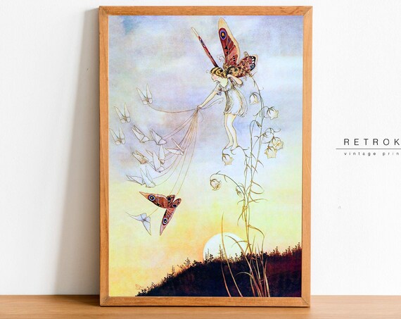 Ida Rentoul Outhwaite Butterfly Fairy Sunset Sky Vintage Fantasy Print