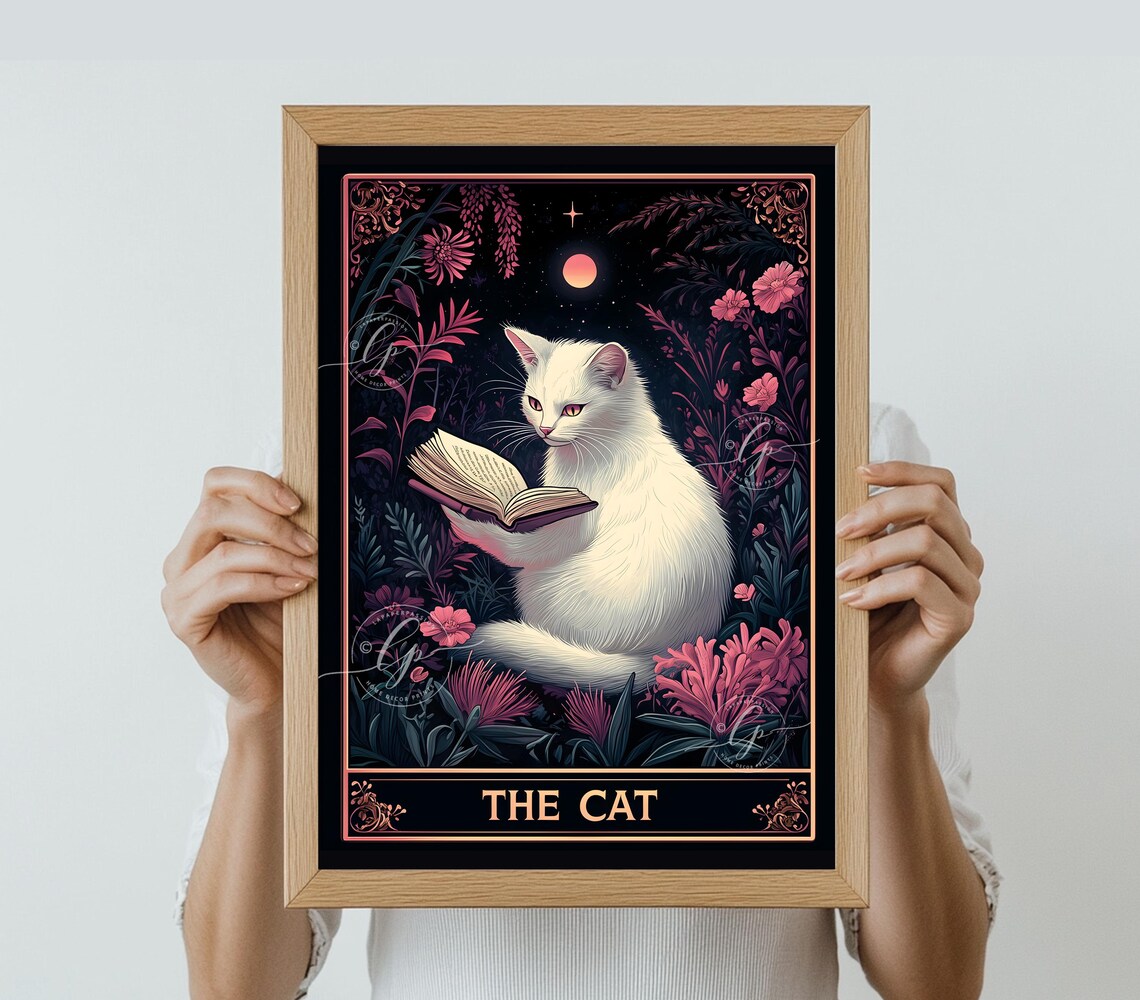 Cat Tarot Card, Botanical Witchy Cat Decor - Image 5