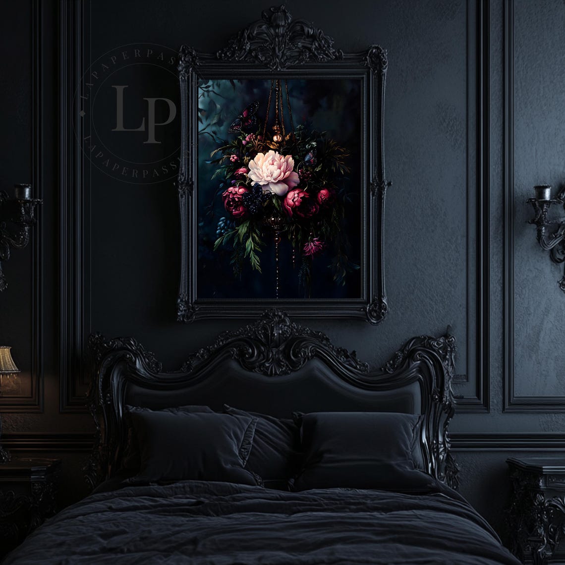 Dark Peony Oil Painting, Whimsigoth Art Print - Image 3