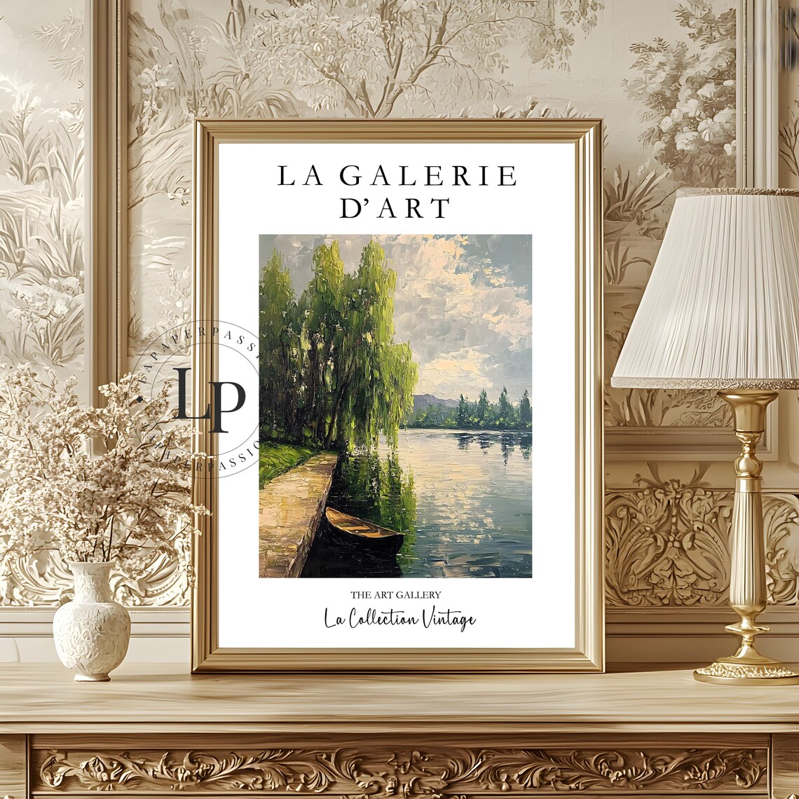 La Galerie D Art Vintage Exhibition River Willow Trees Canoe Poster - Image 5