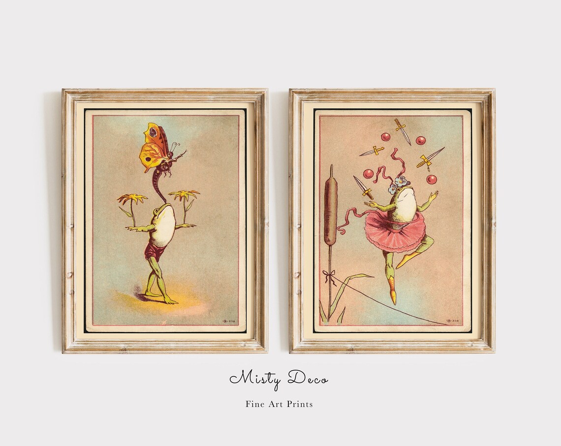 Frog Ballerina Vintage Illustrations, Nursery Art Print