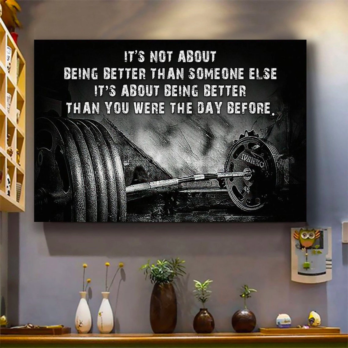 Barbell Weightlifting Better Than Yesterday Gym Motivational Poster - Image 2