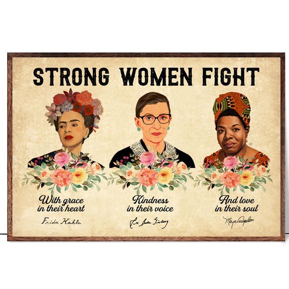 Strong Women Fight Frida Kahlo Ruth Bader Ginsburg Portrait Poster