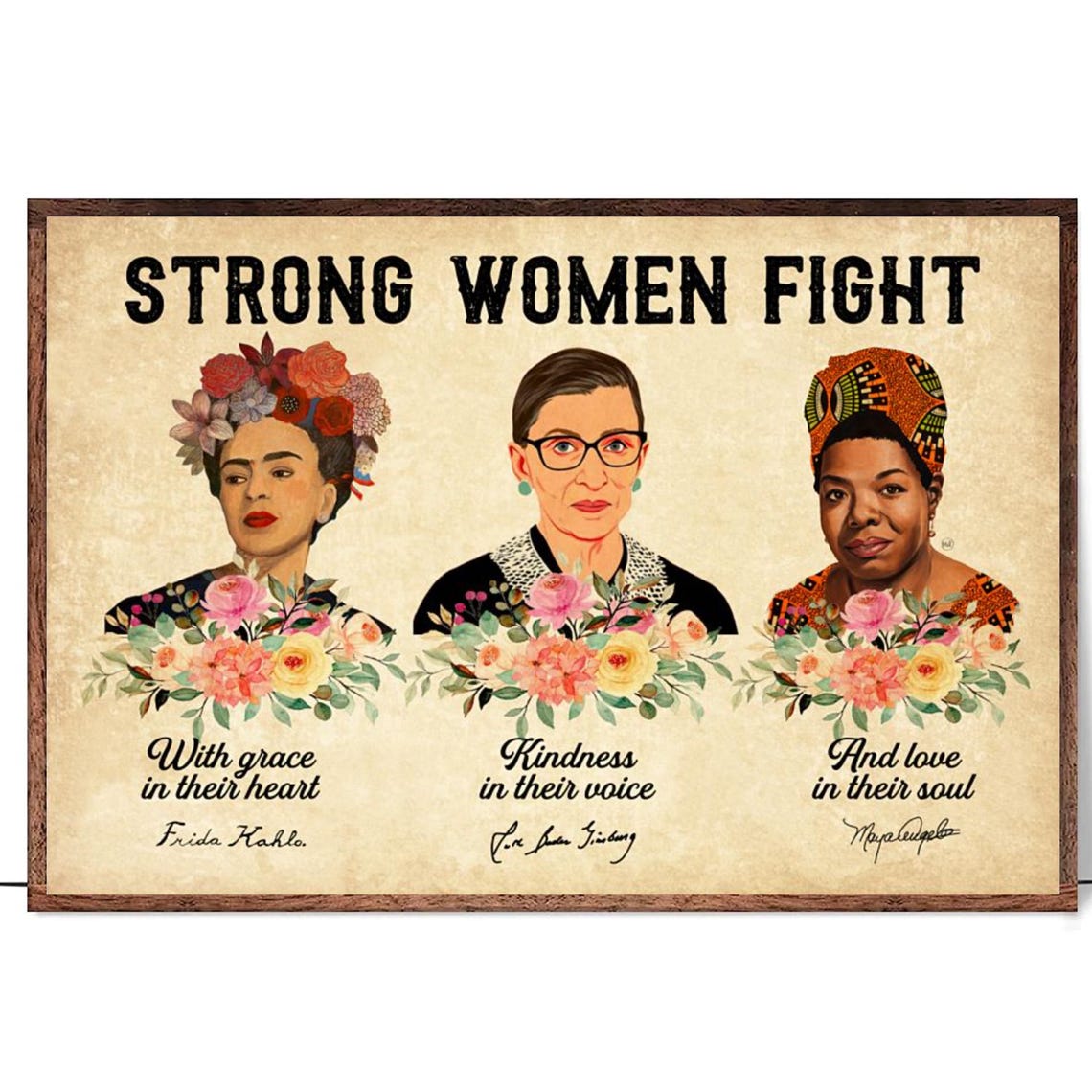 Strong Women Fight Frida Kahlo Ruth Bader Ginsburg Portrait Poster