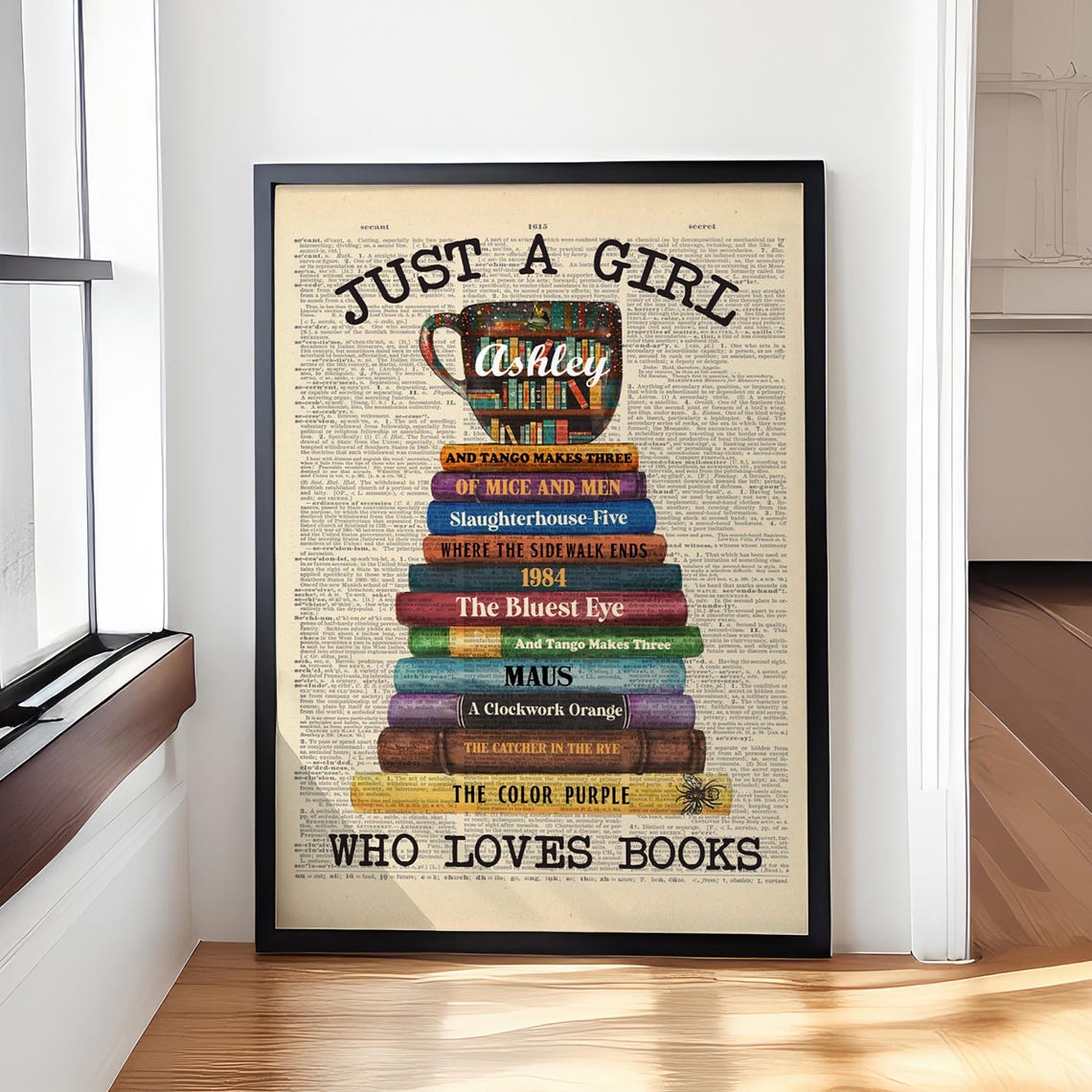 Personalized Book Collection Just A Girl Who Loves Book Poster Wall Art Gift For Book Lovers Gift For Her