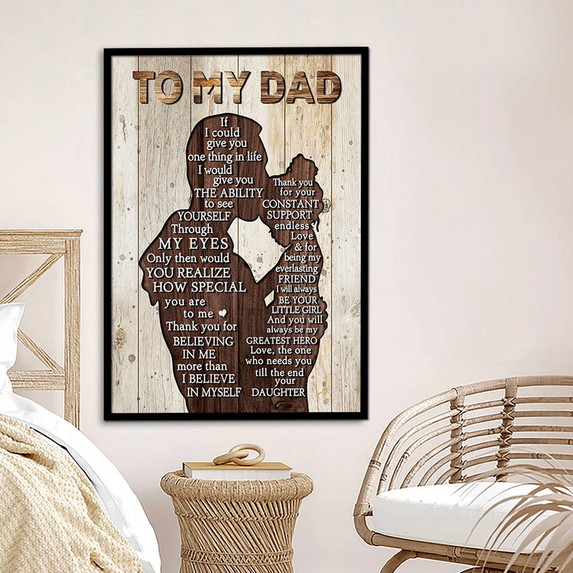 To My Dad Father Daughter Wooden Silhouette Personalized Gift Poster - Image 3