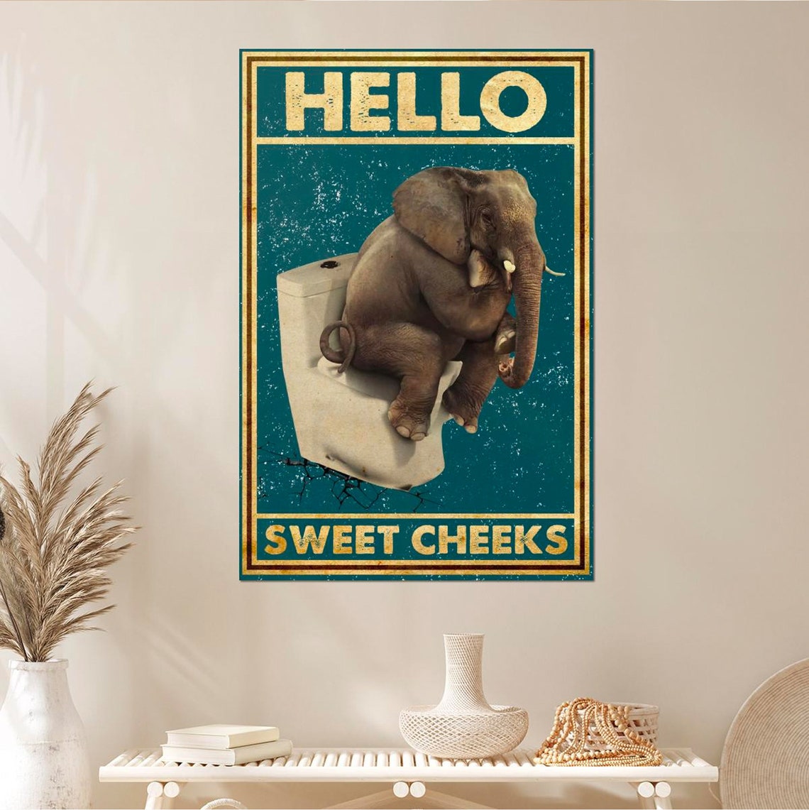 Hello Sweet Cheeks Elephant On Toilet Funny Bathroom Gift Poster - Image 4