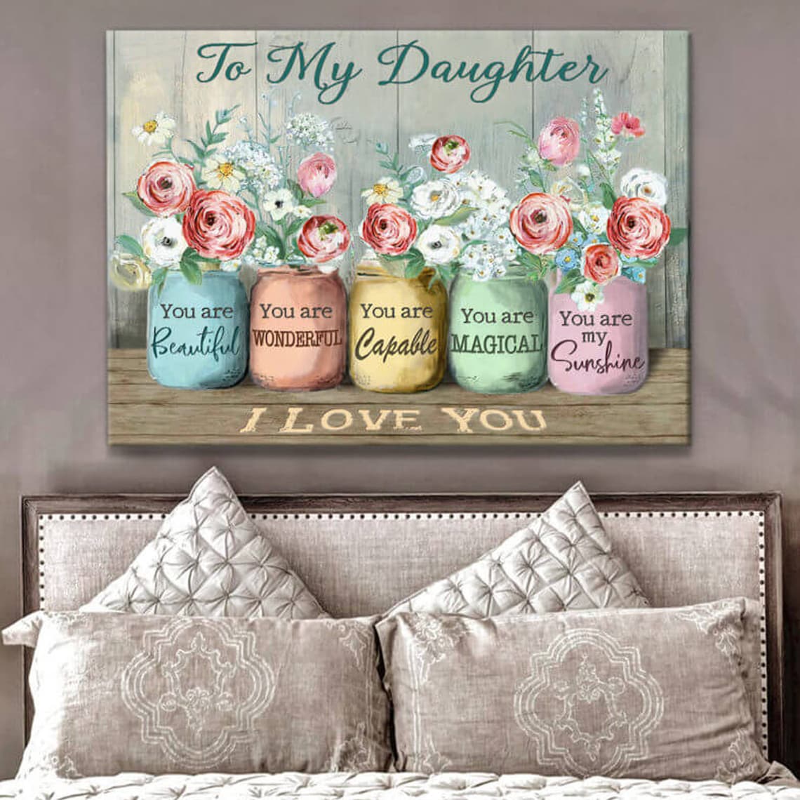 To My Daughter Mason Jar Wildflowers 'I Love You' Gift Poster - Image 4