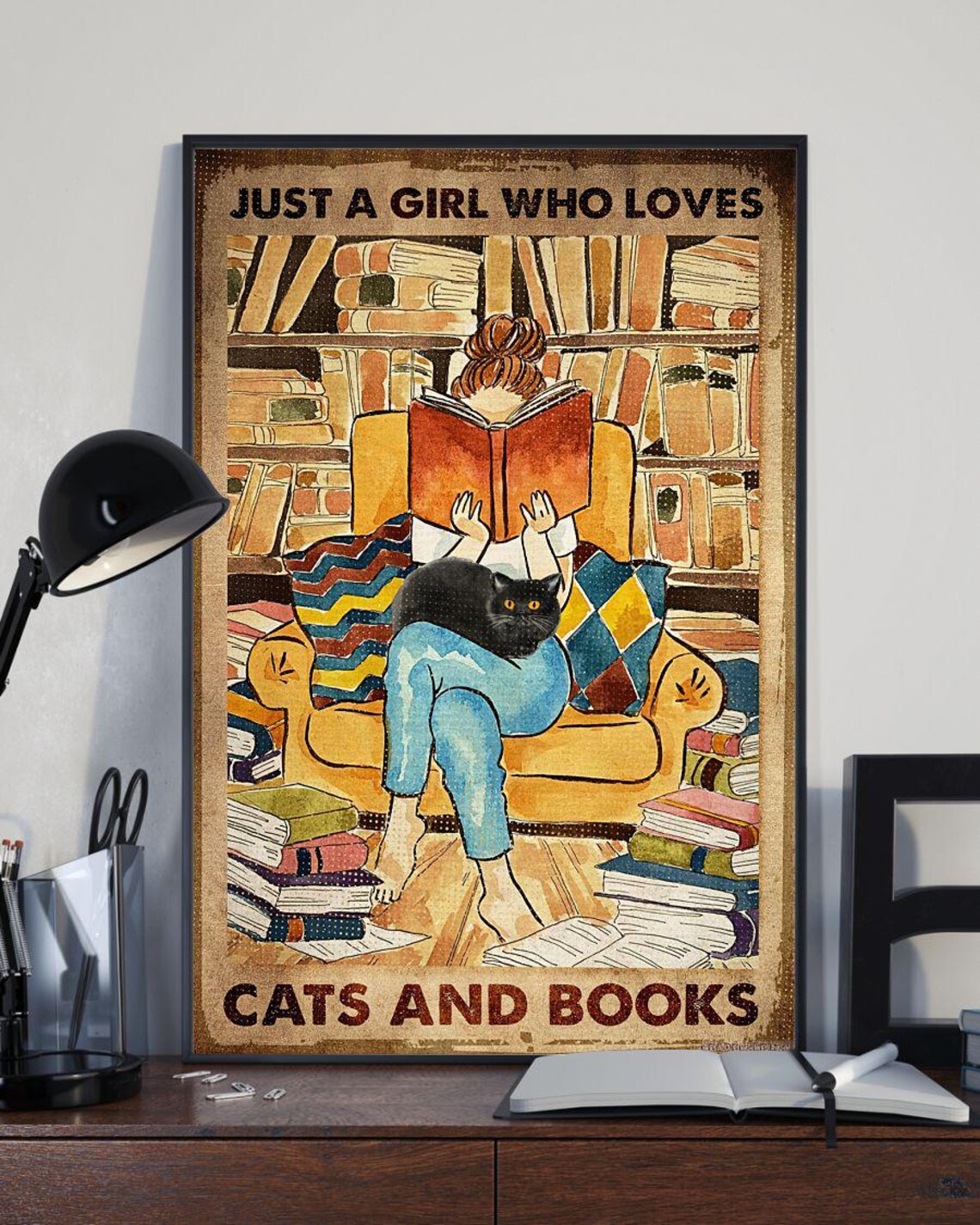 Just A Girl Who Loves Cats And Books Cozy Reader Girl Poster - Image 3
