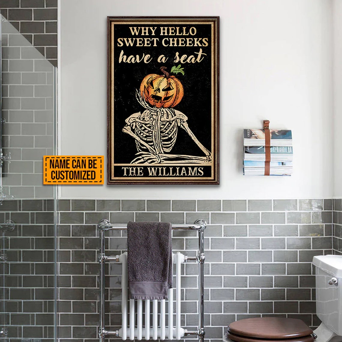 Why Hello Sweet Cheeks Have A Seat Skeleton Halloween Poster - Image 2