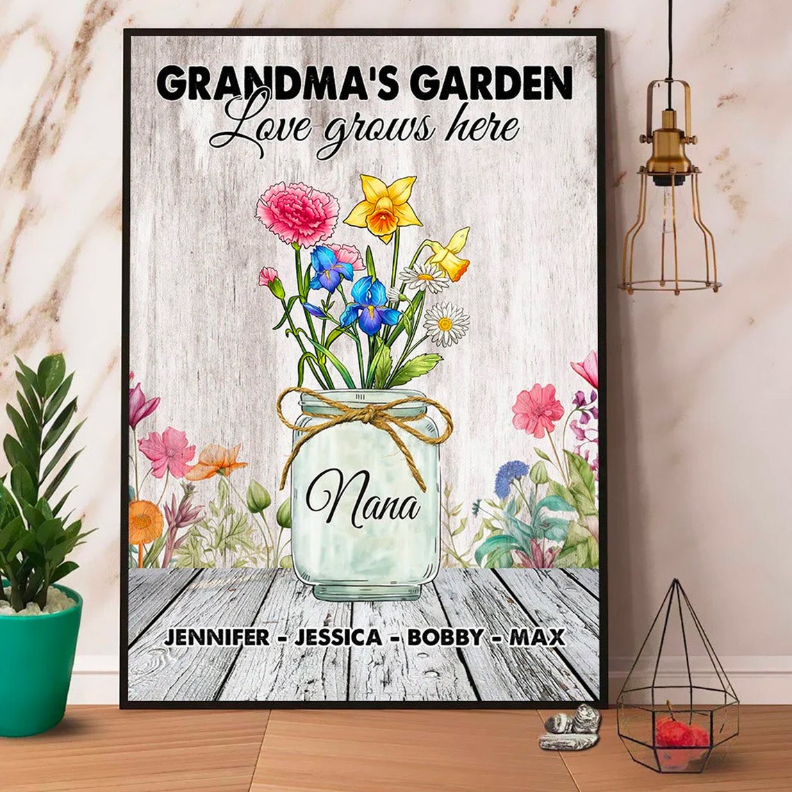 Grandmas Garden Love Grows Here Mason Jar Wildflowers Poster - Image 3