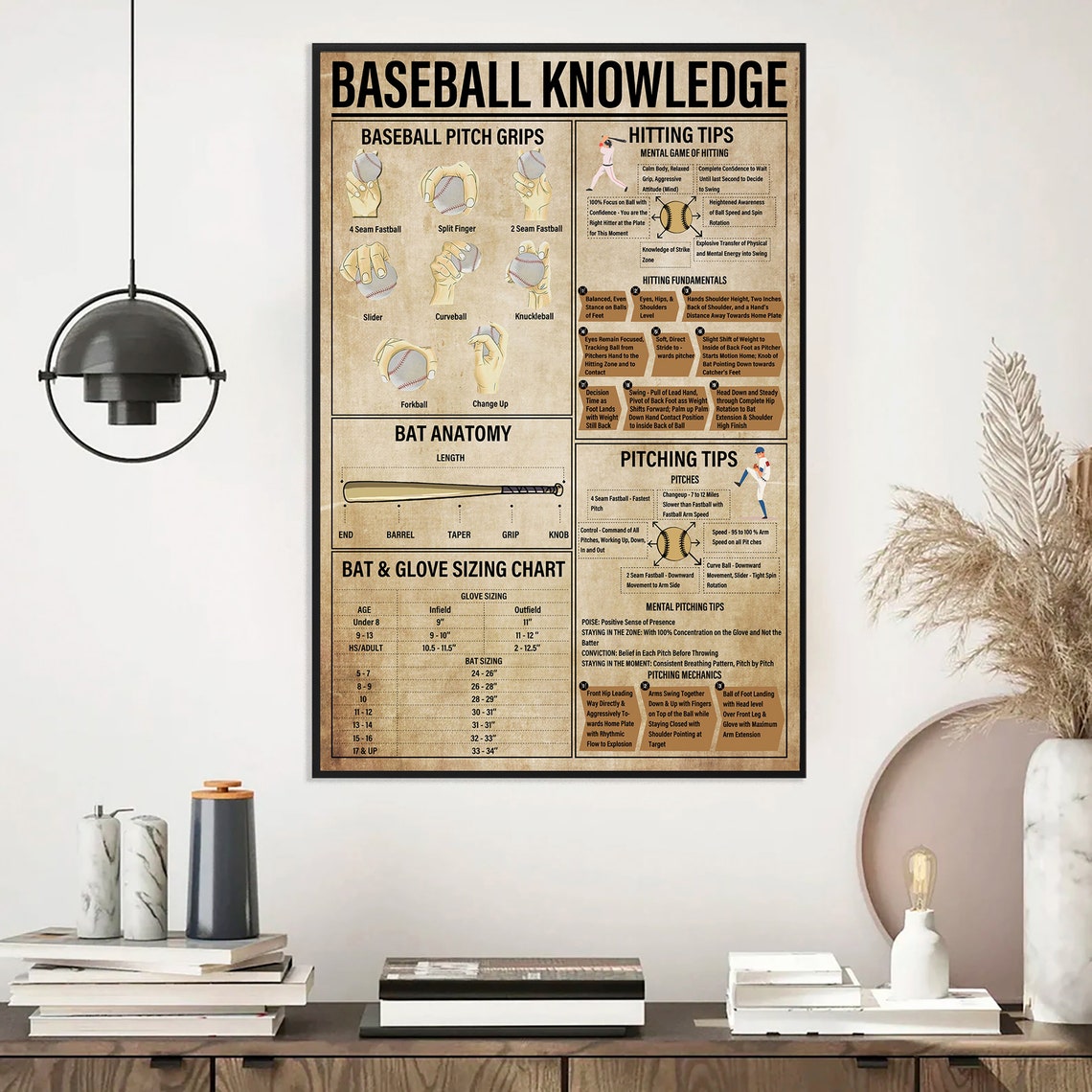 Baseball Knowledge Poster Vintage Knowledge Decor Baseball Wall Art Baseball Art Baseball Decor Baseball Lover Gift Baseball Gifts - Image 3