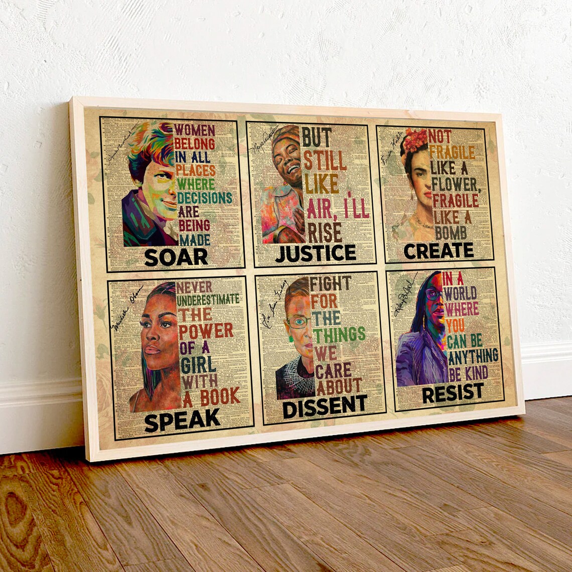 Feminist Icons Frida Kahlo RBG Michelle Obama Pop Art Quote Poster - Image 4