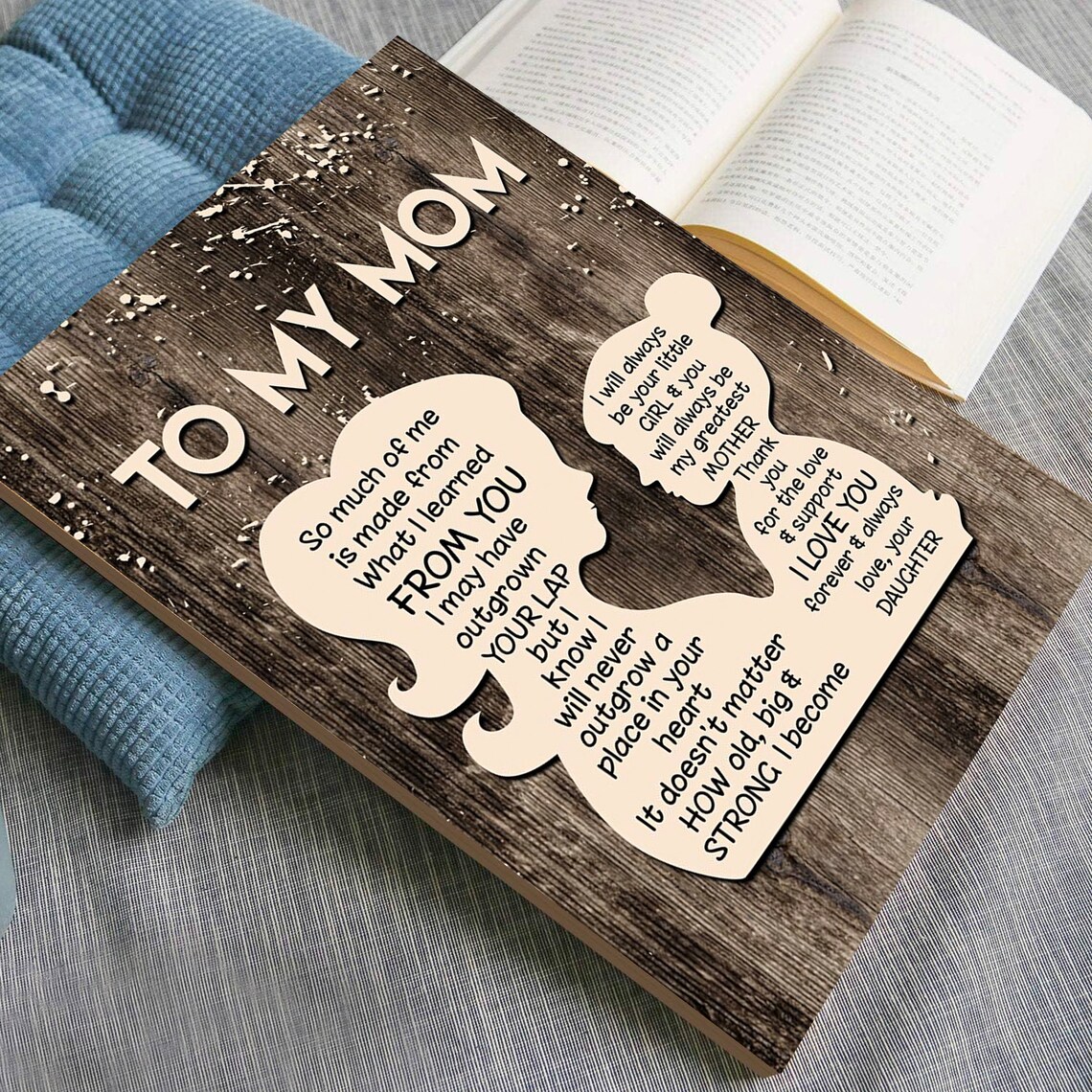 To My Mom Daughter Embrace Silhouette Rustic Wood Quote Gift Poster - Image 3