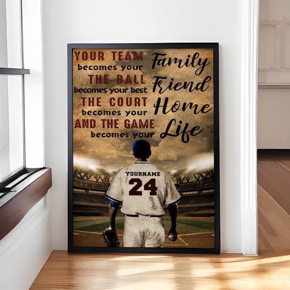 Personalized Baseball Your Team Becomes Your The Ball Poster Gift For Sons Boyfriends Baseball Players Baseball Print Baseball Wall Ar
