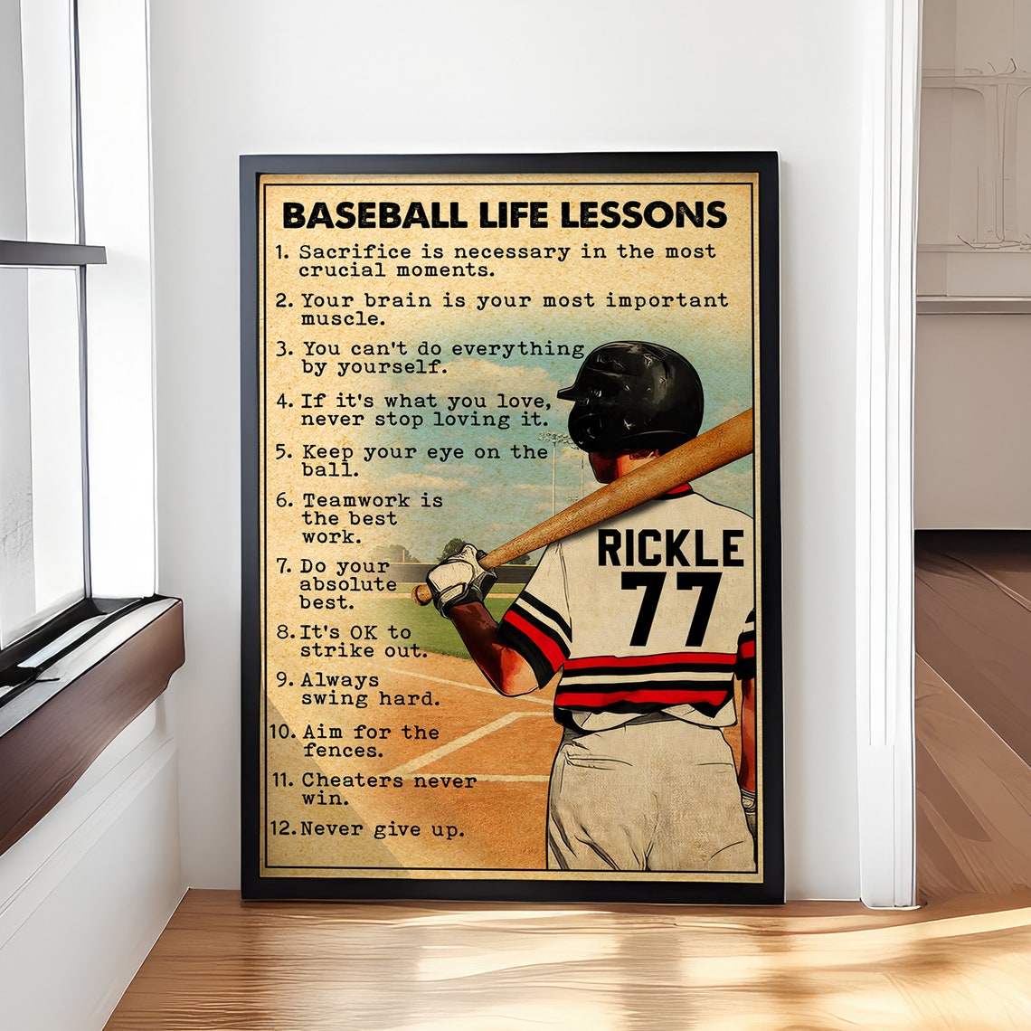 Personalized Baseball Life Lessons Poster Vintage Style Baseball Gifts Baseball Poster Baseball Room Decor
