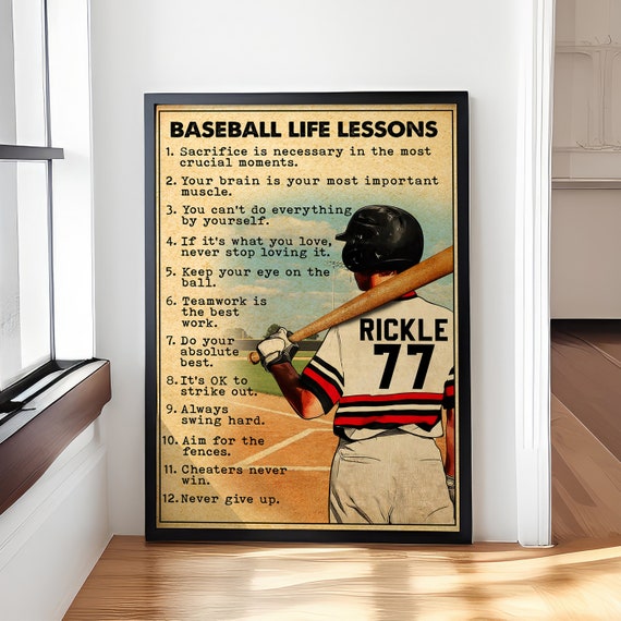 Personalized Baseball Life Lessons Poster Vintage Style Baseball Gifts Baseball Poster Baseball Room Decor