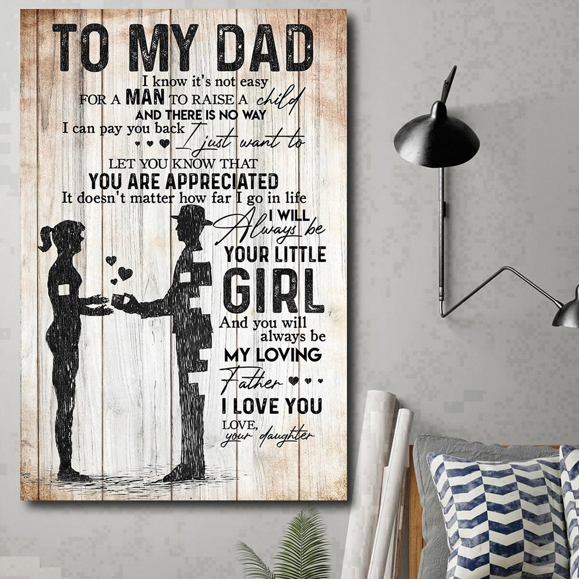 To My Dad Wood Plank Father and Daughter Silhouette Art Poster - Image 4