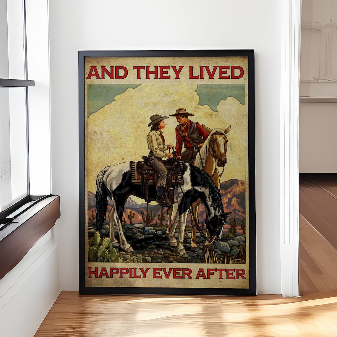 Vintage Retro Cowboy Couple Art Print, Western Decor - Image 4