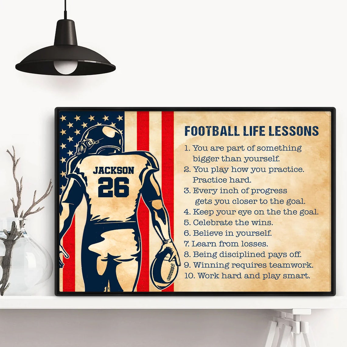 Football Life Lessons 10 Rules American Flag Player Jersey Poster - Image 2