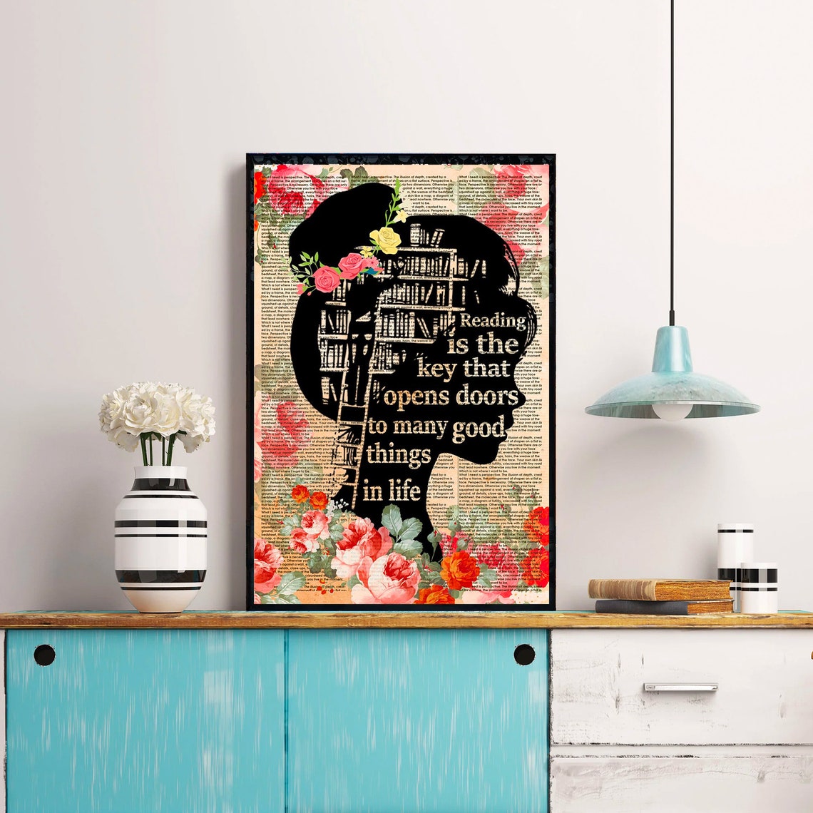 Reading Is The Key That Opens Doors Girl Library Books Poster - Image 3