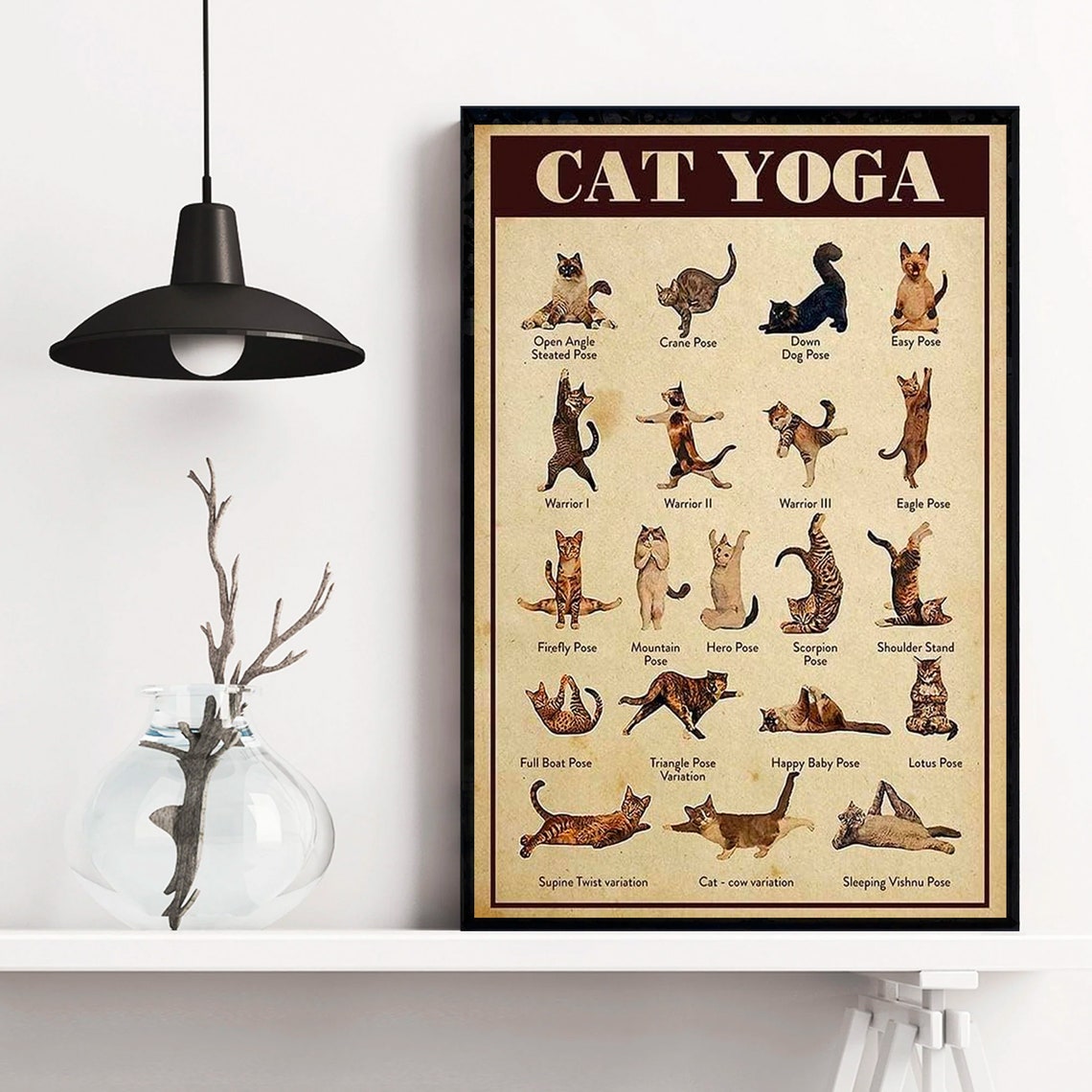 Cat Yoga Poses Chart Funny Hilarious Vintage Feline Kitty Poster - Image 4
