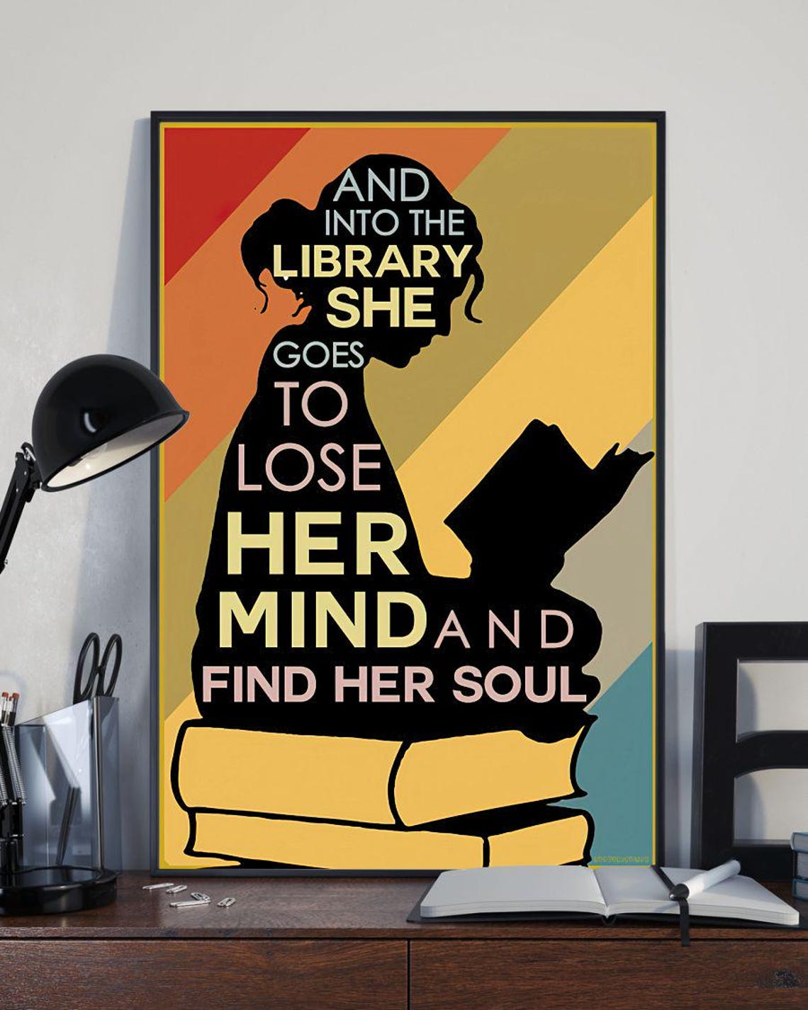 And Into The Library She Goes Silhouette Book Lover Reader Poster - Image 2
