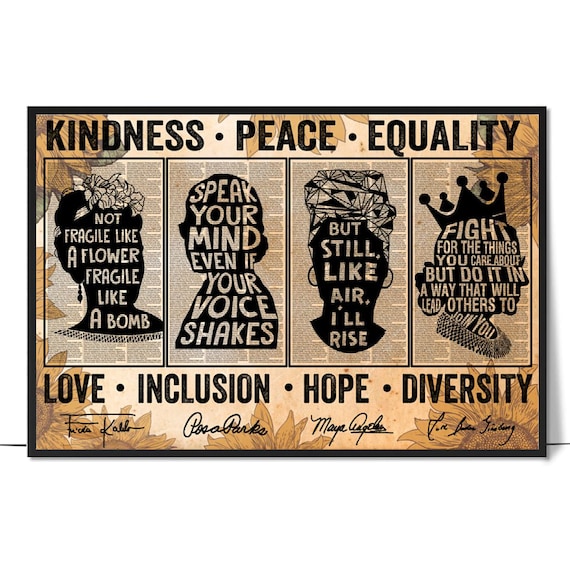 Feminist Icons Silhouette Quotes Equality Diversity Hope Vintage Poster