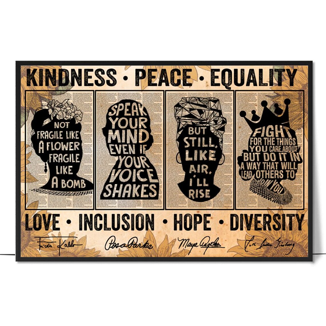 Feminist Icons Silhouette Quotes Equality Diversity Hope Vintage Poster