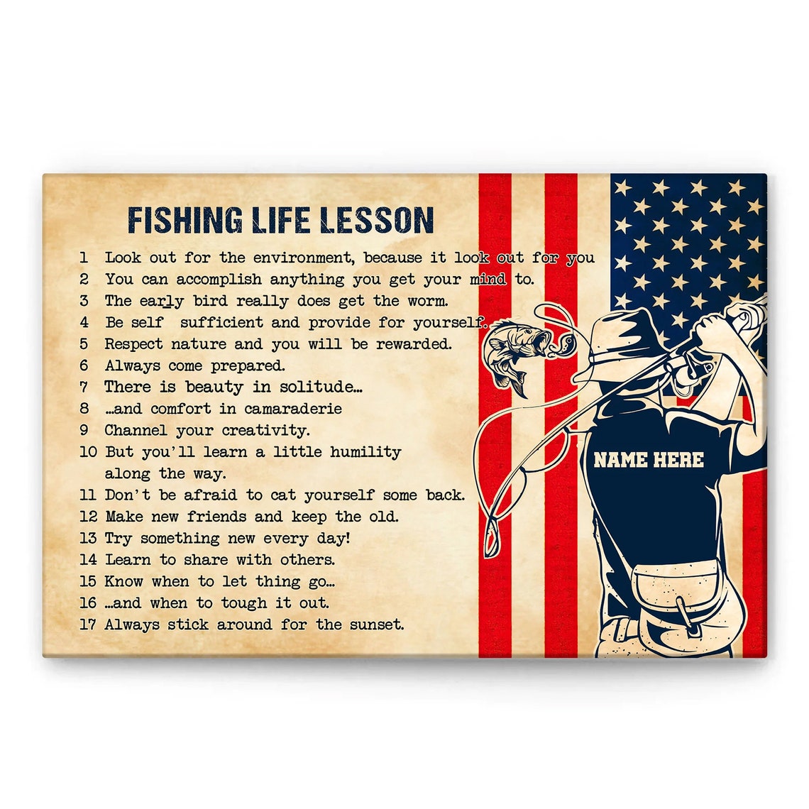 Fishing Life Lessons 17 Tips American Flag Angler Personalized Poster