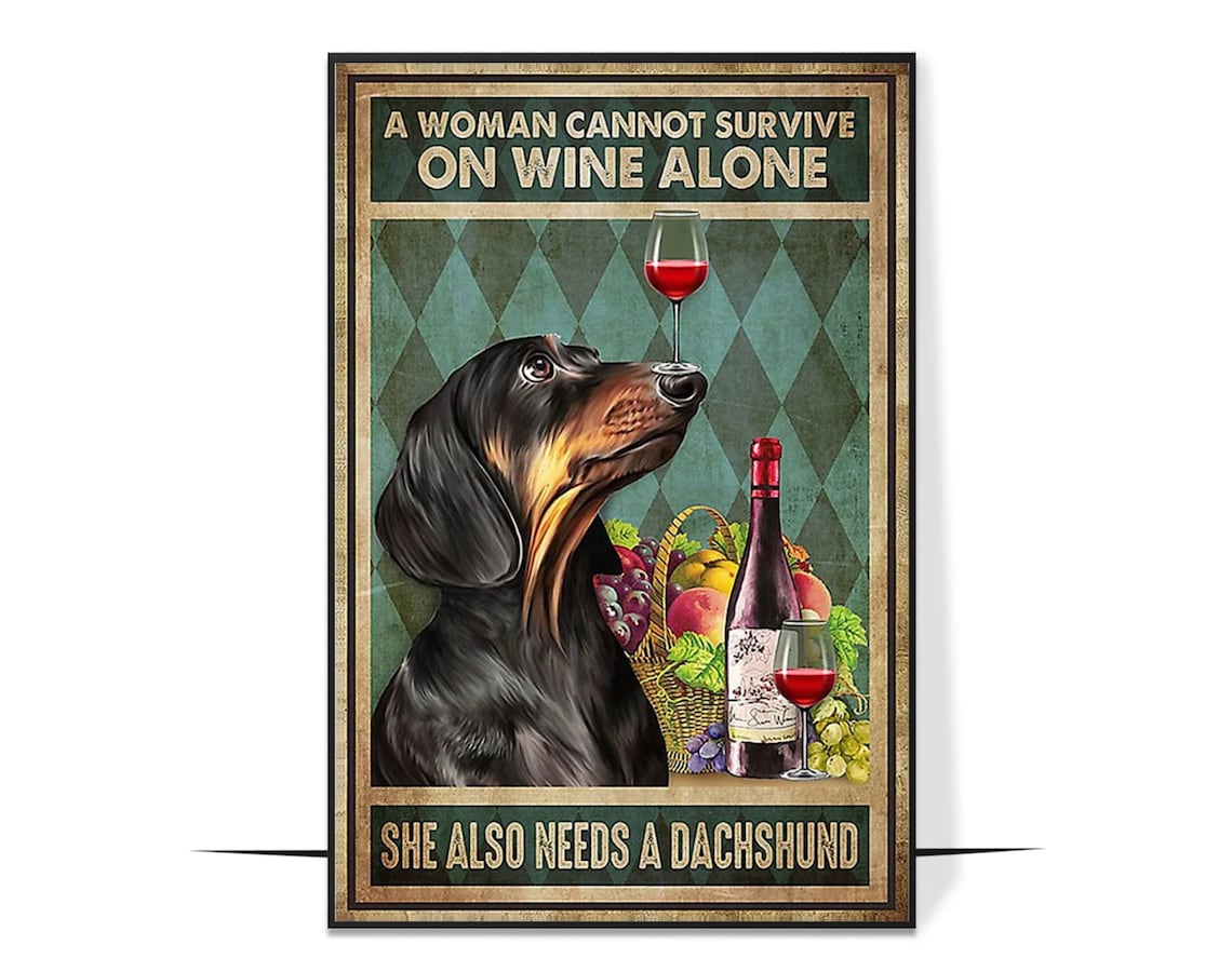 Dachshund Wine Humor Poster Print, Kitchen Decor