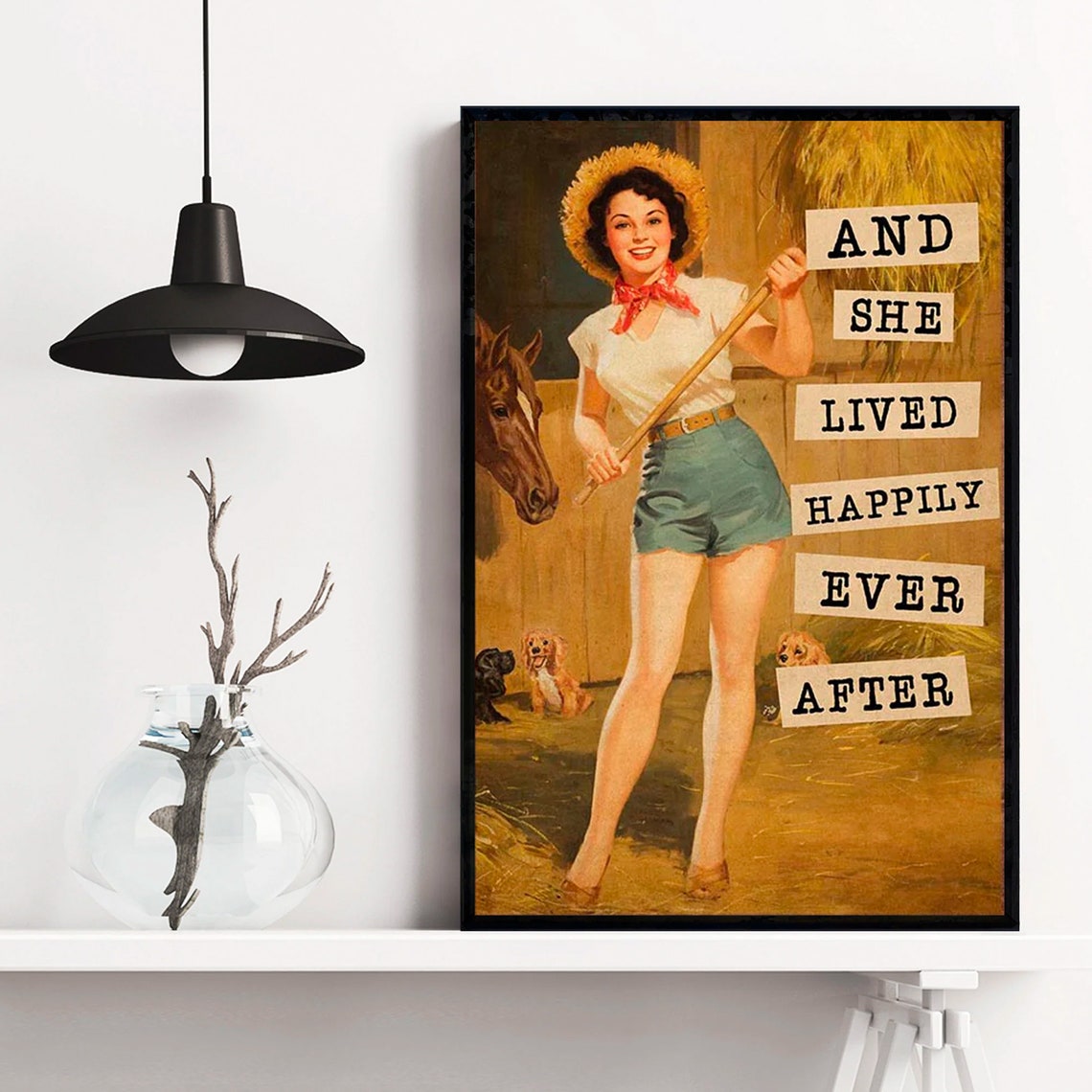 Retro Cowgirl And She Lived Happily Ever After Horse Barn Poster - Image 4
