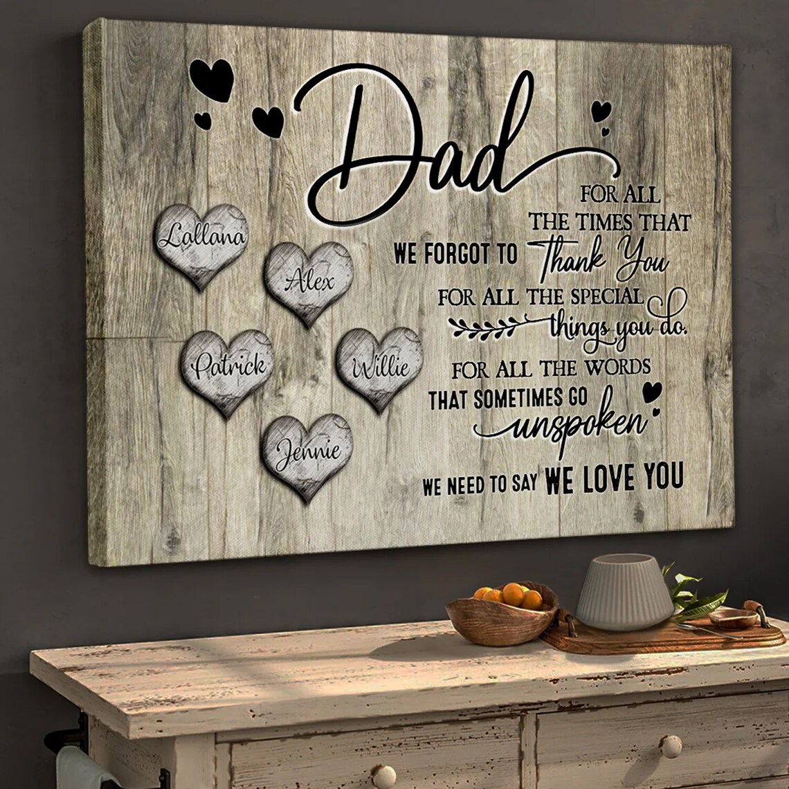 Dad We Love You Thank You Heart Names Rustic Wood Gift Poster - Image 4